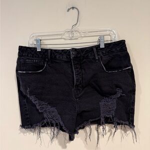 Good American Black Ripped Jean Shorts